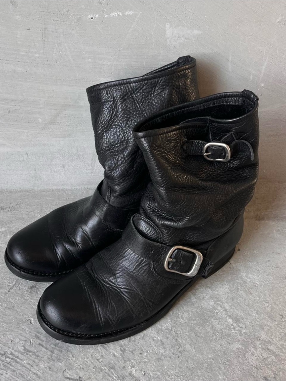 Frye Black Leather Buckle Moto Boots - Picture 1 of 3